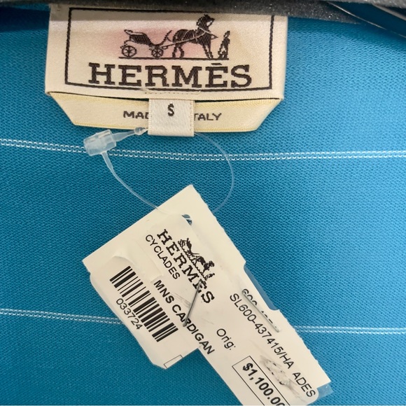New Hermes V-Neck Cardigan in Aqua blue. Men’s S/Women’s M - Picture 3 of 6